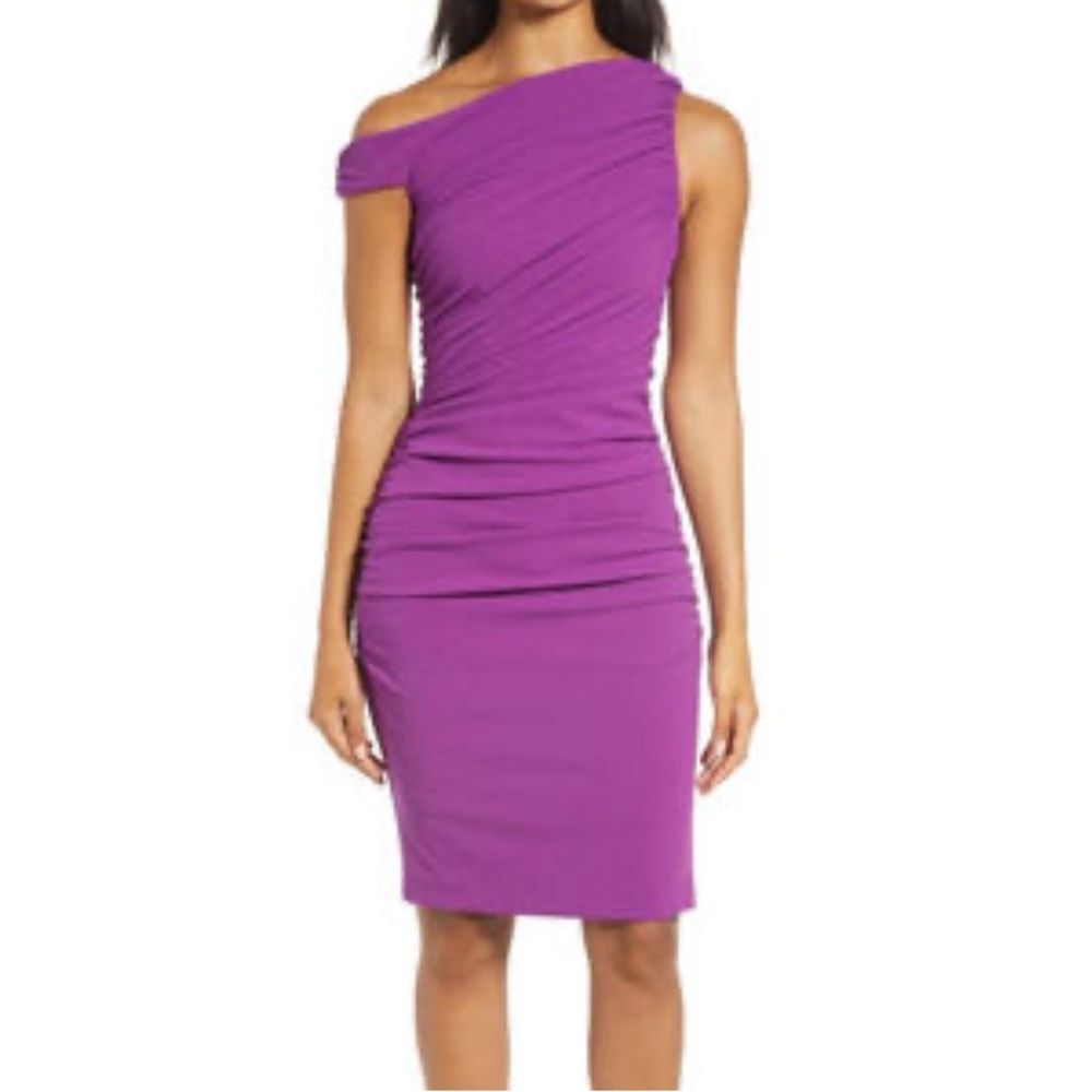 Badgley Mischka “Mark & James” purple Ruched Bodycon Dress